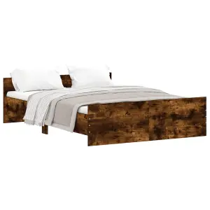 Berkfield Bed Frame with Headboard and Footboard Smoked Oak 135x190 cm