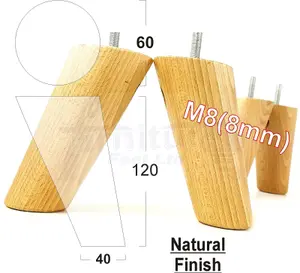 Wood Furniture Feet 120mm High Natural Replacement Furniture Legs Set Of 4 Sofa Chair Stool M8