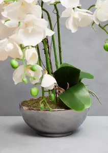 Fiori White Orchid Plant in Round Pot Artificial Plant Foliage