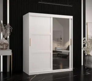 Ramiro II Contemporary 2 Sliding Door Wardrobe 5 Shelves 2 Rails White Matt (H)2000mm (W)1500mm (D)620mm