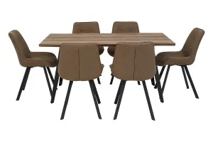 Contemporary 7Pc Brown Rectangular Dining Set, Space Saving Design Set, Durable Small Dining Set For House