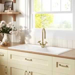 101cm Inset Counter Top Single Bowl Fireclay Ceramic Kitchen Sink - White