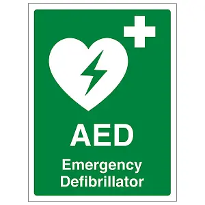 AED Emergency Defib Health Safety Sign - Adhesive Vinyl 150x200mm (x3)