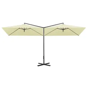 Berkfield Double Parasol with Steel Pole Sand 600x300 cm