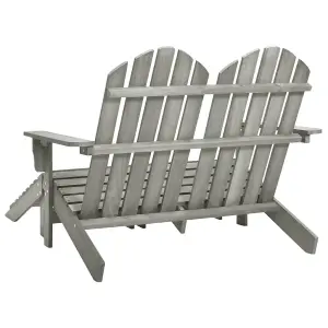 Berkfield 2-Seater Garden Adirondack Chair&Ottoman Fir Wood Grey