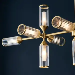 Luminosa Trieste Multi Arm Pendant Ceiling Light Satin Brass Plate, Clear, Frosted Glass