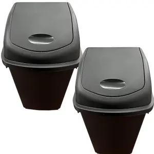 1x 50L Home Office Bathroom Black Plastic Kitchen Waste Rubbish Bin With Swing Lid