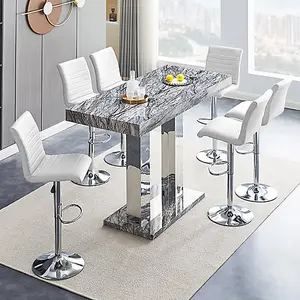 Caprice Melange Effect Bar Table Large 6 Ripple White Stools