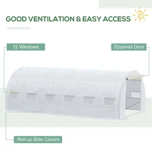 Outsunny 6 x 3 x 2 m Polytunnel Greenhouse Pollytunnel Tent w/ Steel Frame White