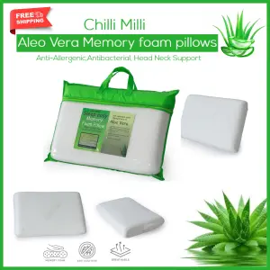 Aloe Vera Pillow Memory Foam Filled Anti-Allergenic Orthopedic Head Neck Support with Removable Zipped Cover