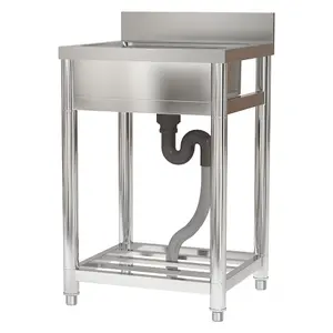 1 Compartment Commercial Floorstanding Stainless Steel Kitchen Sink with Storage Shelf