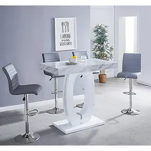 Halo Magnesia Marble Effect Bar Table With 4 Ripple Grey Stools