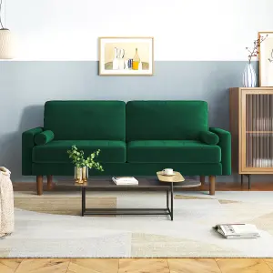 176CM Velvet Love Seat Green Couch with 2 Pillows