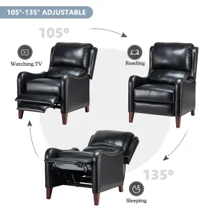 Recliner Upholstered Armchair PU Leather Padded Comfy Sofa Lounge Chair, Push Back Recliner with Rivet Decoration - Black