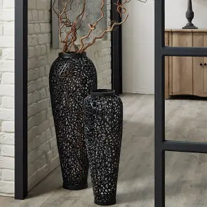 Cast Lattice Large Vase - Aluminium - L31 x W31 x H90 cm - Black