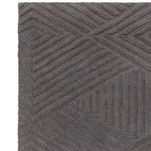 Charcoal Handmade , Modern , Wool Geometric Easy to Clean Wool Rug for Living Room, Bedroom - 160cm X 230cm