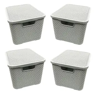 2 x Rattan Effect Light Grey Home Office Laundry Storage Baskets