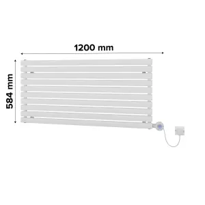 Ximax Champion FORHE1164600W White Electric & gas Horizontal Designer 3072BTU Radiator, (W)1200mm x (H)584mm