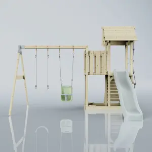 PolarPlay Balcony Tower Kids Wooden Climbing Frame with Swing and Slide - Swing Hagen Mist