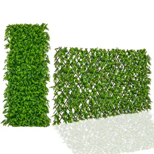 COSTWAY Expandable Fence Privacy Screen Decorative Artificial Hedge w/ Willow Frame