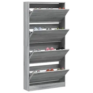 Berkfield Shoe Cabinet with 4 Flip-Drawers Grey Sonoma 80x21x163.5 cm