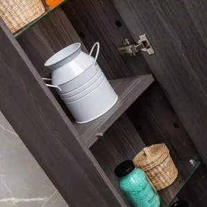 Borneo Dark Wood Wall Hung Bathroom Tall Storage Unit (H)1200mm (W)350mm