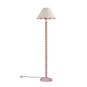 ValueLights Bobbles Rose Pink Bobbin Floor Lamp with Pink Trim Scallop Shade - LED Bulb Included