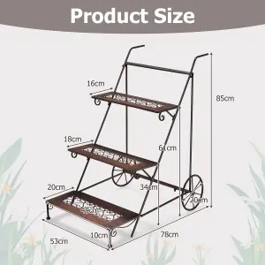 Costway 3-Tier Metal Plant Stand Ladder Shaped Flower Pot Holder w/ Wheels