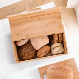 Woodluv Black Bamboo Bread Storage Box With Hinged Black Top Lid, 36 x 22 x 14 cm