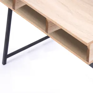 Nautilus Designs Oak Computer Desk with Black Frame & Upper Storage Shelf