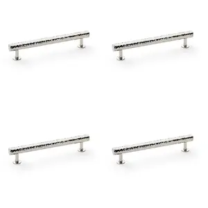 4 PACK - Hammered T Bar Pull Handle - Polished Nickel - 160mm Centres SOLID BRASS Drawer