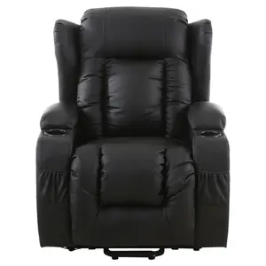 Caesar Single Motor Electric Rise Recliner Bonded Leather Armchair Electric Lift Riser Chair (Black)