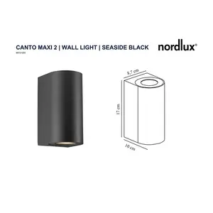 Nordlux Canto Maxi 2 Outdoor Patio Terrace Garden Wall Light In Seaside Black (Height) 17.2cm