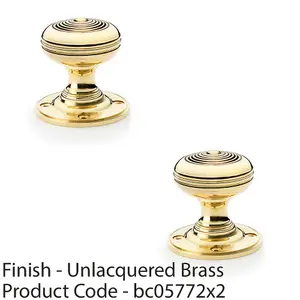 2 PACK - SOLID BRASS Classic Ringed Mortice Door Knob - Polished Brass 50mm Diameter