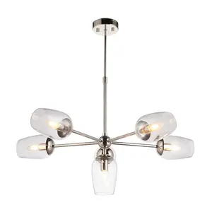 Luminosa Livorno Multi Arm Pendant Ceiling Light Bright Nickel Plate, Clear Glass