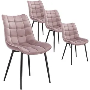 Set Of 4 Dining Room Chairs Kitchen Chair Cushioned Chair Design Chair With Backrests With Fabric Seat And Metal Frame Pink