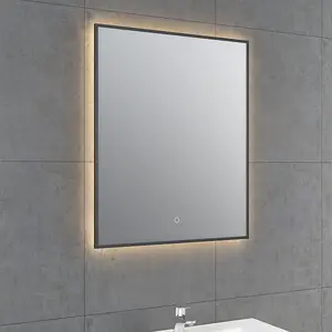 Rio Black Framed Backlit LED Bathroom Mirror with Dual Light (W)50cm (H)72cm