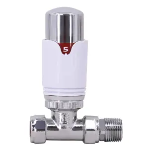 Rinse Bathrooms 15mm Straight Chrome/White Thermostatic Radiator Valve