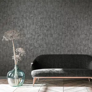 Galerie Precious Anthracite Metallic Jacquard Wallpaper Roll