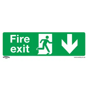 Self-Adhesive FIRE EXIT Downward Sign - 300 x 100mm Safety Sticker