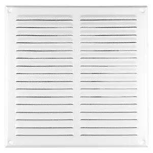 White Metal Air Vent Grille with Fly Screen Flat Ducting Ventilation Cover (295 x 295 mm)