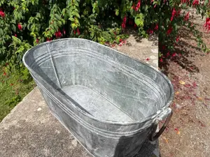 Galvanised Oval Trough with Handles Outdoor Garden Planter Flower Pot