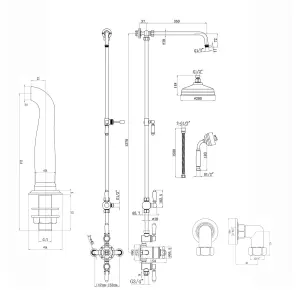 ENKI Downton English Gold White Traditional 3-Outlet Brass Thermostatic Triple Valve Shower Set 200mm