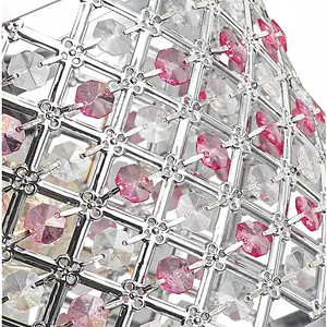 Modern Sparkly Ceiling Pendant Light Shade with Clear and Pink Beads