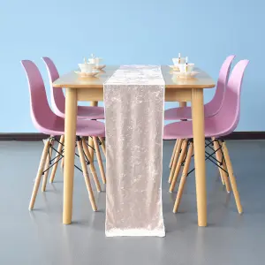 Neel Blue Crushed Velvet Table Runner, Blush Pink - 33cm x 274cm