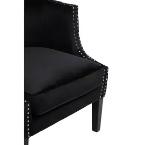 Interiors by Premier Black Velvet Studded Chair, Easy to Clean Leather Armchair, Body Supportive Accent Chair