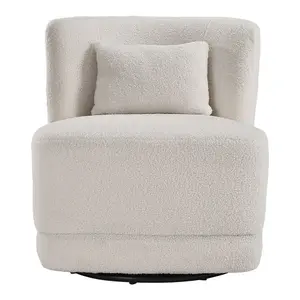 White Upholstered Swivel Barrel Chair with Pillow