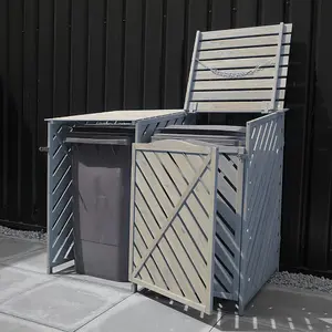 Wooden Double Wheelie Bin Storage - Grey