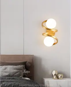 Metal Wall Lights 2-Light Glass Ball Modern Bedroom Bedside Wall Sconces Gold