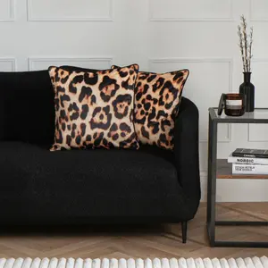 2 Pack Leopard Matte Velvet Cushion Covers, Brown - 45 x 45cm